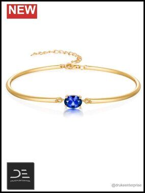 1ct Oval Cuff Bracelet Adjustable Bangle 925 Sterling Silver 14K Gold Plated